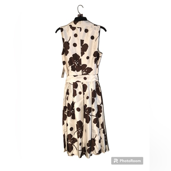 JESSICA HOWARD MISSY Brown/Ivory Floral Polka Dot Cocktail Dress Sz 14 - Picture 2 of 6